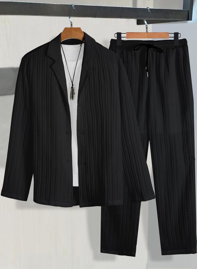 تايك تو طقم بليزر وبنطلون بقماش بارز - Image 1